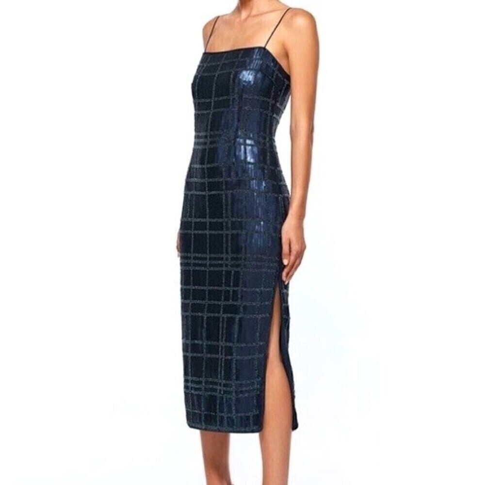 Misha Collection Aurelie Beaded Sequin Dress Navy Metallic NWT Womens Size 8